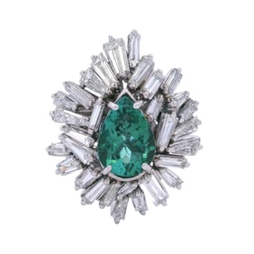 Cocktail Platinum Ring with 6.20 CTW in Green Tourmaline & Diamonds