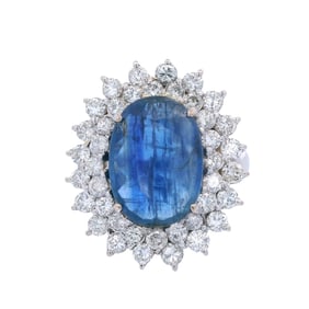 Halo Cocktail 18kt white Gold Ring with 9.50 CTW in Blue Sapphire and Diamonds