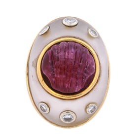 Mid-century 14kt Gold Ring with Amethyst, Rock Crystal and Diamonds