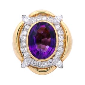 Cocktail 18kt yellow Gold Ring with 9.00 CTW in Amethyst and Diamonds