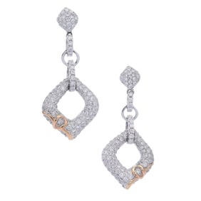 18kt white & yellow Gold Drop Earrings with 2.00 Cts in Diamonds