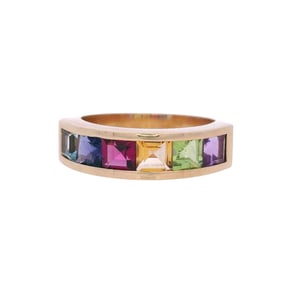 18kt yellow Gold Ring with natural Multi Gemstones Stones