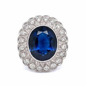 Art Deco Platinum Synthetic Sapphire & Diamond Ring