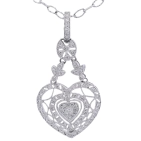 14kt white Gold Heart Pendant Necklace with Diamonds