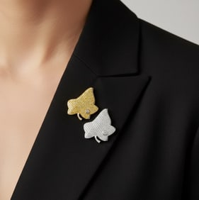 18K Yellow & White Gold 12.50 CTW in Diamond Maple Leaf Brooch Set