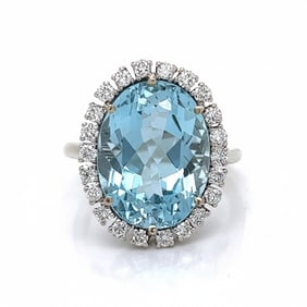 14K White Gold Topaz & Diamond Ring