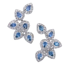18kt white Gold Earrings with 3.25 CTW in blue Sapphires and Diamonds