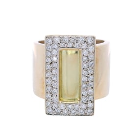 Wide 18kt yellow & white Gold Ring with Diamonds