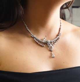 Antique Platinum Necklace with 14.78 Cts in European cut Diamonds