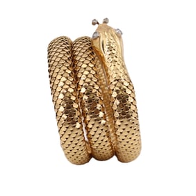 Antique Flexible Serpent Coil Bracelet 18kt Gold & Platinum with Diamonds