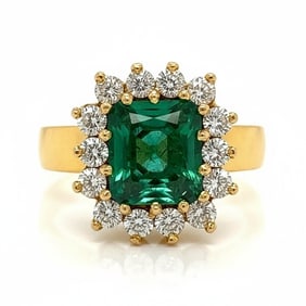 18K Yellow Gold Emerald & Diamond Ring