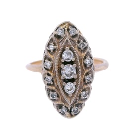 Antique 18kt yellow Gold Navette Ring with Diamonds