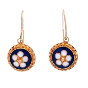 Portuguese 19.25 Kts Gold floral Enamel drop Earrings