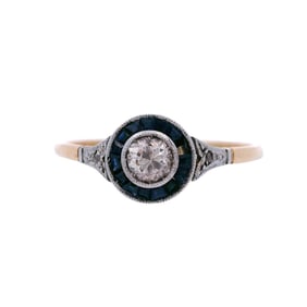 Antique Target Ring in 18kt Gold & Platinum with Diamond and Sapphires
