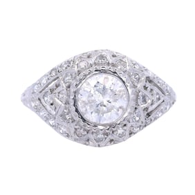 Art Deco revival Platinum Ring with Old European cut Diamonds