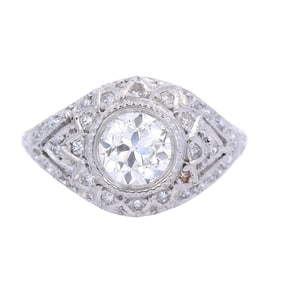 Art Deco revival Platinum Ring with Old mine Diamonds