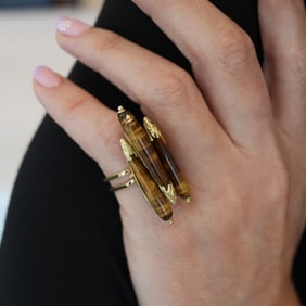PIERRE STERLÉ 1950 Ultra Modernist Ring In 18Kt Yellow Gold With Five Tiger Eyes