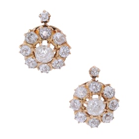 Antique 18kt yellow Gold Rosetta Earring with 1.80 Cts in Diamonds