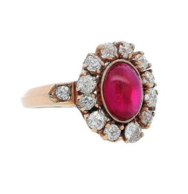 Vintage 18kt Gold Halo Ring with Ruby & Diamonds