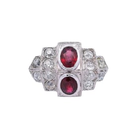 Art Deco style Ring in 18kt Gold with Rubies and Diamonds