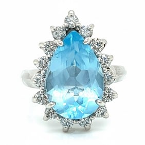 14K White Gold Diamond Ring with Topaz