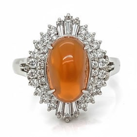 Platinum Mexican Fire Opal & Diamond Ring