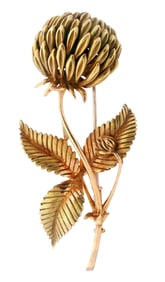 HERMES Vintage 18kt yellow Gold Flower Brooch with serial numbers