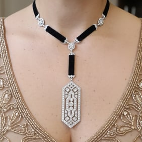 MORELLE DAVIDSON London Art Deco Platinum 6.90 Cts Diamonds adjustable Necklace