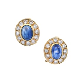 18kt yellow Gold Earrings with blue Sapphires and Diamonds