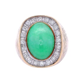 14kt yellow Gold Ring with Jade and Diamonds