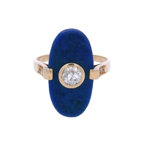 Art Deco 18kt Gold Ring with Lapis Lazuli & Diamonds
