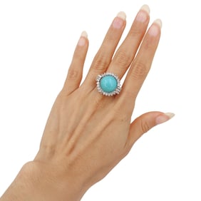 18kt white Gold Cocktail Ring with Turquoise & Diamonds