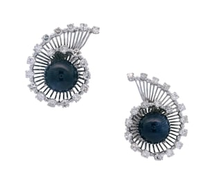 Retro Platinum Earrings with 12.50 CTW in Diamonds & Blue Sapphires