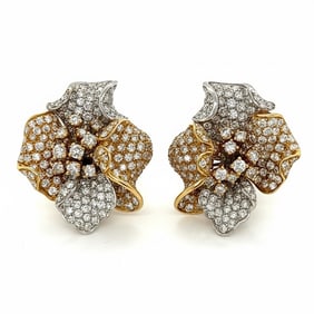 18K Yellow & White Gold 7.00 Ct. Diamond flower Earrings
