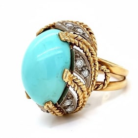 14K Yellow Gold Persian Turquoise & Diamond Ring