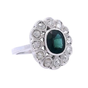 Antique Rosetta Ring in Platinum with Sapphire and Diamonds
