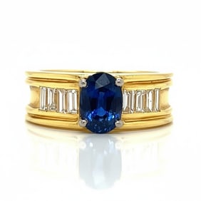 18K Yellow Gold Sapphire & Diamond Ring