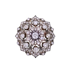 Victorian 18kt Gold and Platinum Diamond Brooch with 10.10 Carats