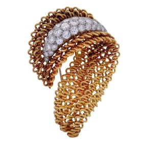 GARRARD Mid-century 18kt Gold Brooch with 2.05 Cts in Diamonds