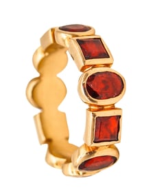 Eternity Band Ring In 14Kt Yellow Gold With 2.80 Cts In Mixed Cuts Red Garnets