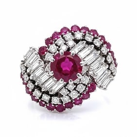 1950s 14K White Gold Burma Ruby & Diamond Ring
