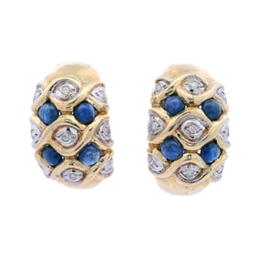14kt yellow Gold Earrings with blue Sapphires and Diamonds