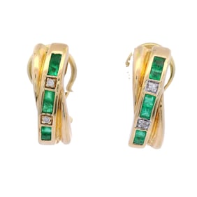 18kt yellow Gold Earrings with Diamonds and Emeralds