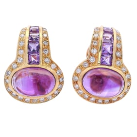 18kt yellow Gold Earrings with 14.70 CTW in Amethyst and Diamonds