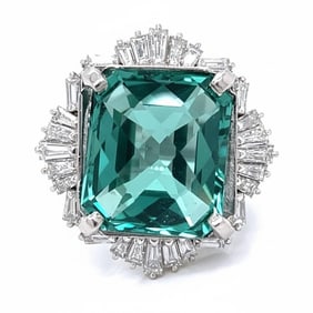 Art Deco Platinum Ring with Green Quartz and Diamonds