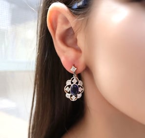 Antique Drop earrings in 18kt gold and Platinum with Synthetic Sapphires & Diamonds