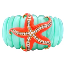 Angélique de Paris Turquoise & Coral Starfish Cuff Bracelet with CZ