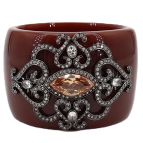 Angélique de Paris Mauve Resin Baroque Cuff Bracelet with Marquise Quartz & CZ