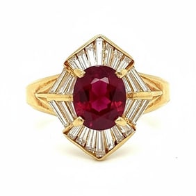 18K Yellow Gold GIA Certified Ruby & Diamond Ring