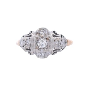 Antique 14kt yellow Gold and Platinum Ring with Diamonds